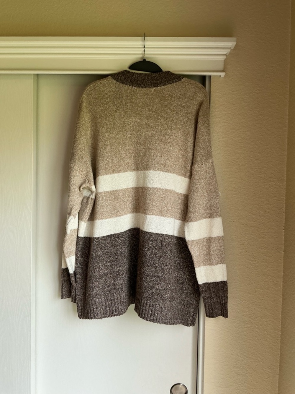 Staccato Beige, Brown & White Striped Women's Cardigan - Picture 2 of 3